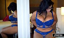 Curvy Latina gets naughty with balloons and mirror play