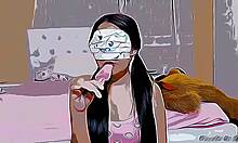 Ung styvsyster lockad av glass och grov bakifrån sex i Hentai-tecknad