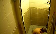 Blonde with perky tits hits the showers and we see her naked