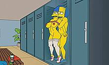 Marge, seorang ibu rumah tangga nakal, mendapatkan anal di gym dan di rumah selama suaminya tidak ada, dengan kartun Hentai bertema Simpsons yang lucu sebagai latar belakang